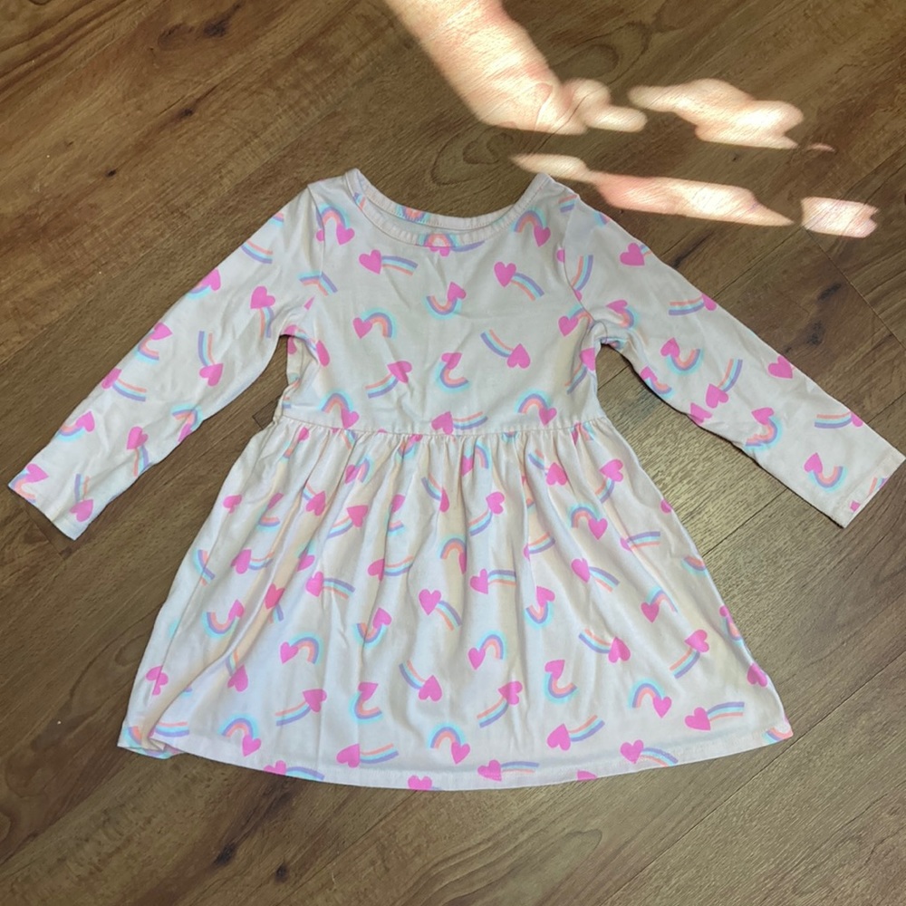 Cat & Jack Pink Rainbow Hearts Long Sleeve Dress Girls Size 3T